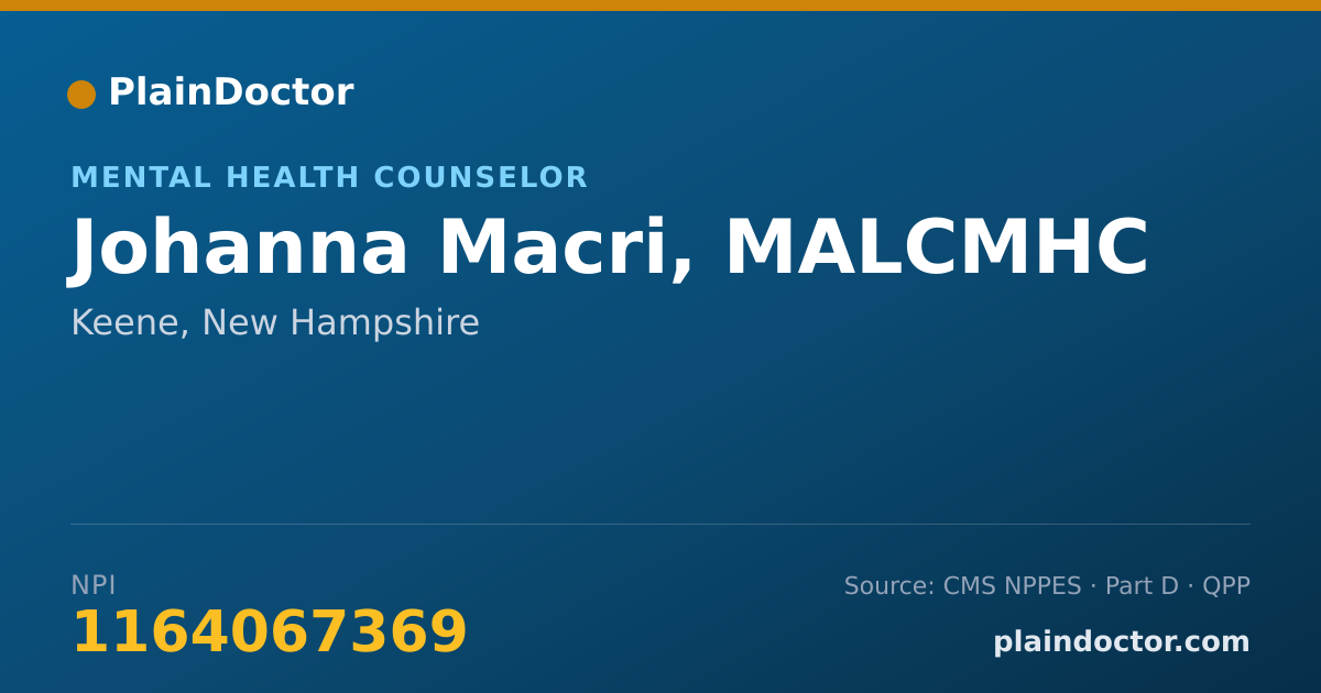 Shareable card for Johanna Macri, MALCMHC - Mental Health Counselor, Keene, NH