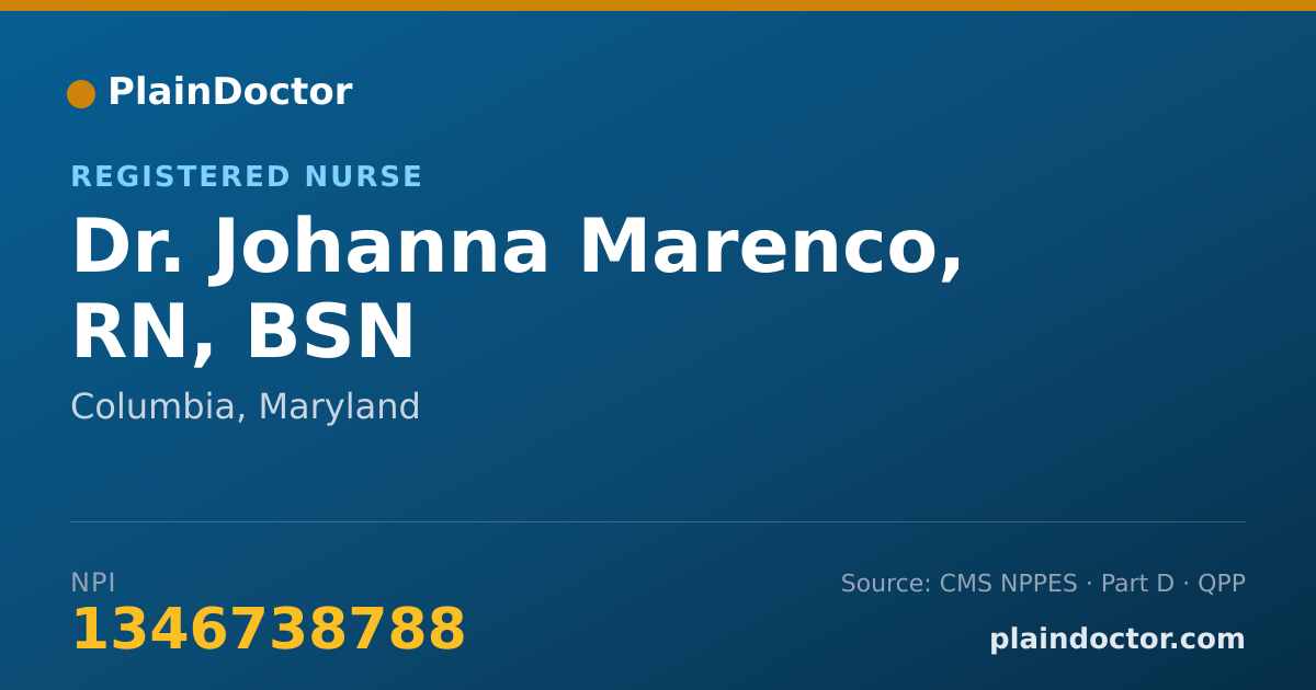 Shareable card for Johanna Marenco, RN, BSN - Registered Nurse, Columbia, MD