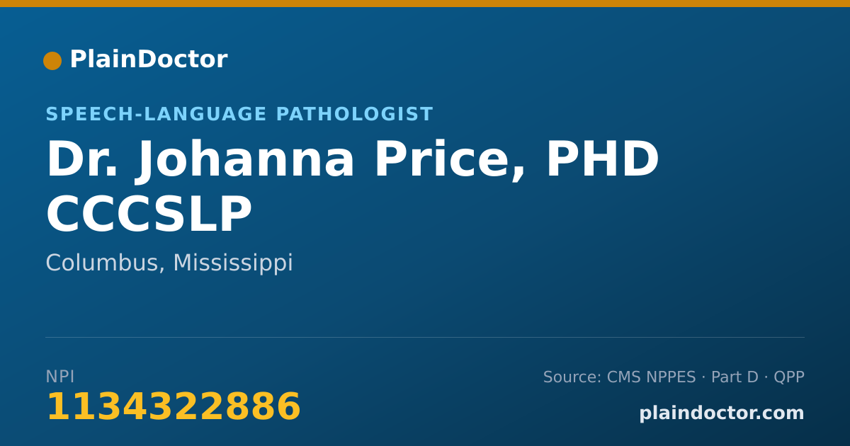 Shareable card for Johanna Price, PHD CCCSLP - Speech-Language Pathologist, Columbus, MS