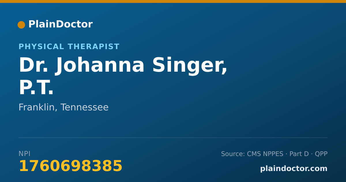 Shareable card for Johanna Singer, P.T. - Physical Therapist, Franklin, TN
