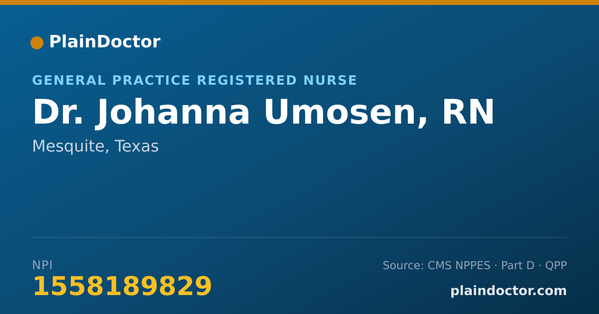 Shareable card for Johanna Umosen, RN - General Practice Registered Nurse, Mesquite, TX