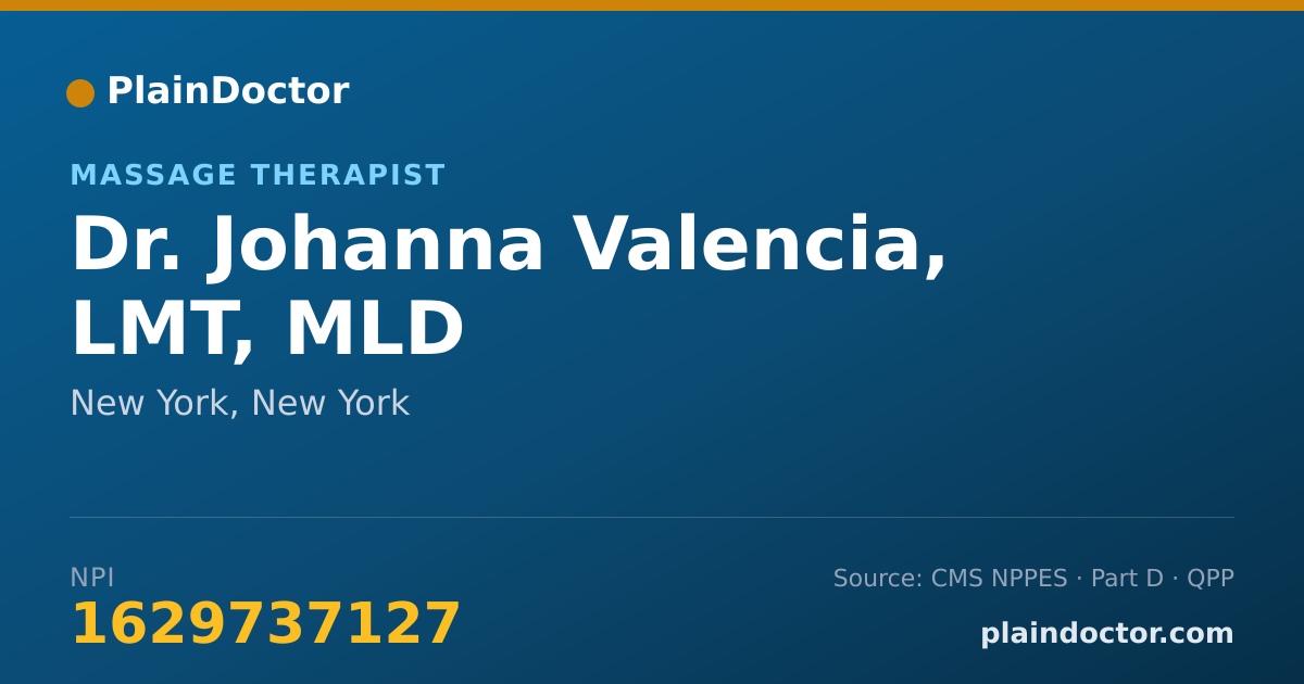 Shareable card for Johanna Valencia, LMT, MLD - Massage Therapist, New York, NY
