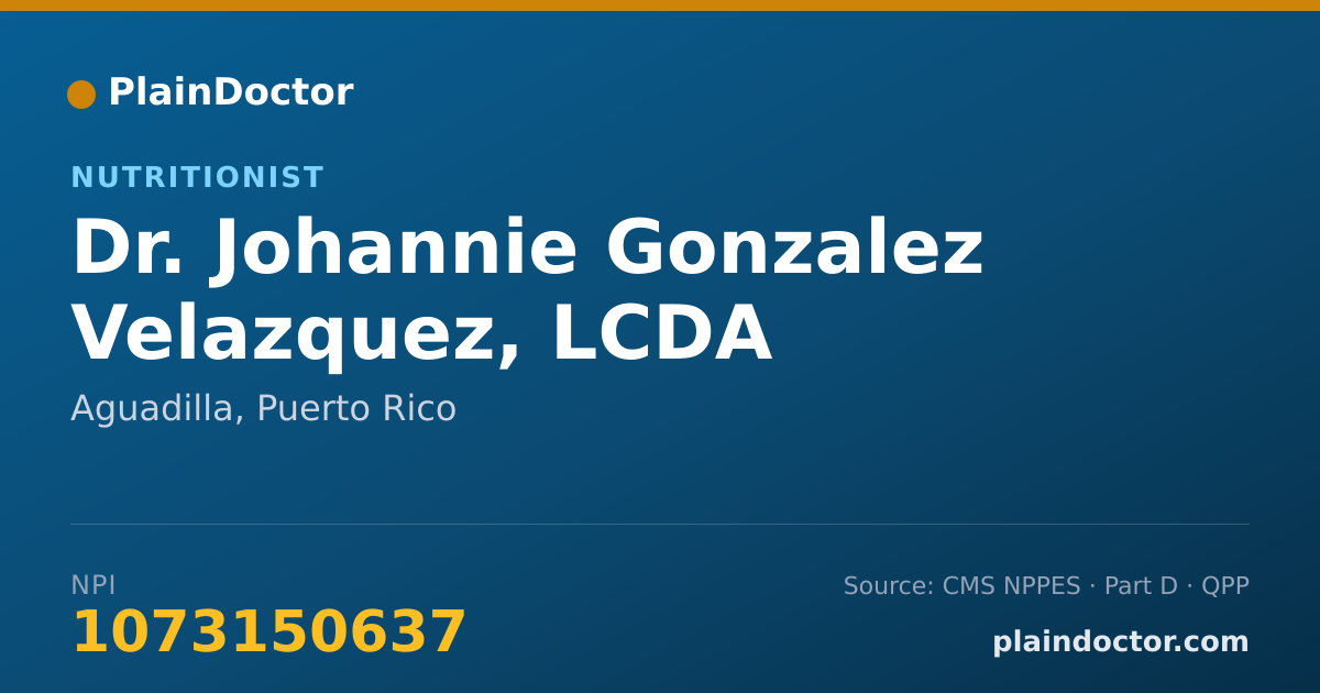 Shareable card for Johannie Gonzalez Velazquez, LCDA - Nutritionist, Aguadilla, PR