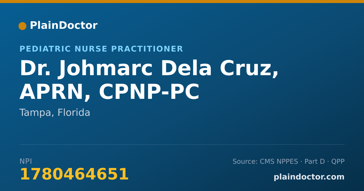 Shareable card for Johmarc Dela Cruz, APRN, CPNP-PC - Pediatric Nurse Practitioner, Tampa, FL