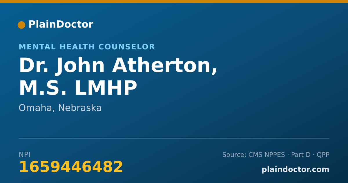 Shareable card for John Atherton, M.S. LMHP - Mental Health Counselor, Omaha, NE