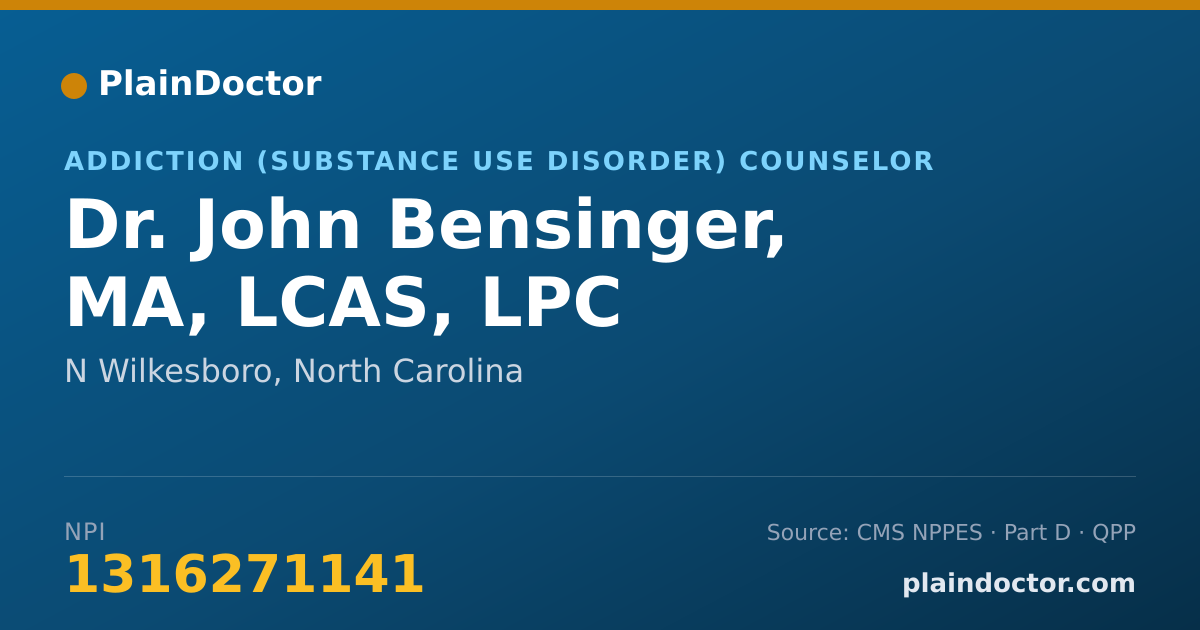 Shareable card for John Bensinger, MA, LCAS, LPC - Addiction (Substance Use Disorder) Counselor, N Wilkesboro, NC