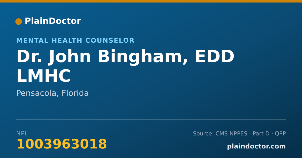 Shareable card for John Bingham, EDD LMHC - Mental Health Counselor, Pensacola, FL