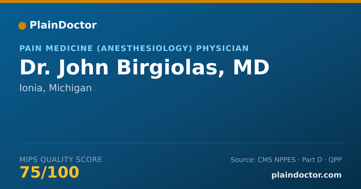 Shareable card for John Birgiolas, MD - Pain Medicine (Anesthesiology) Physician, Ionia, MI