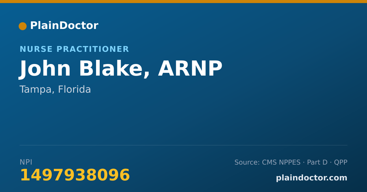 Shareable card for John Blake, ARNP - Nurse Practitioner, Tampa, FL