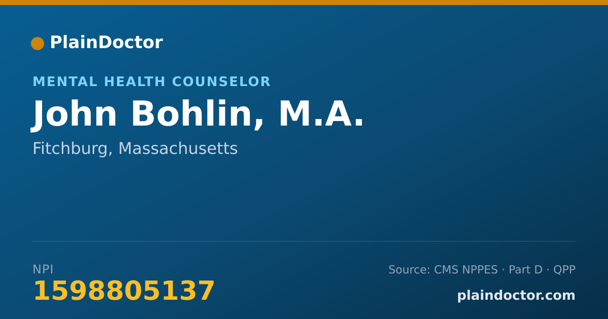 Shareable card for John Bohlin, M.A. - Mental Health Counselor, Fitchburg, MA