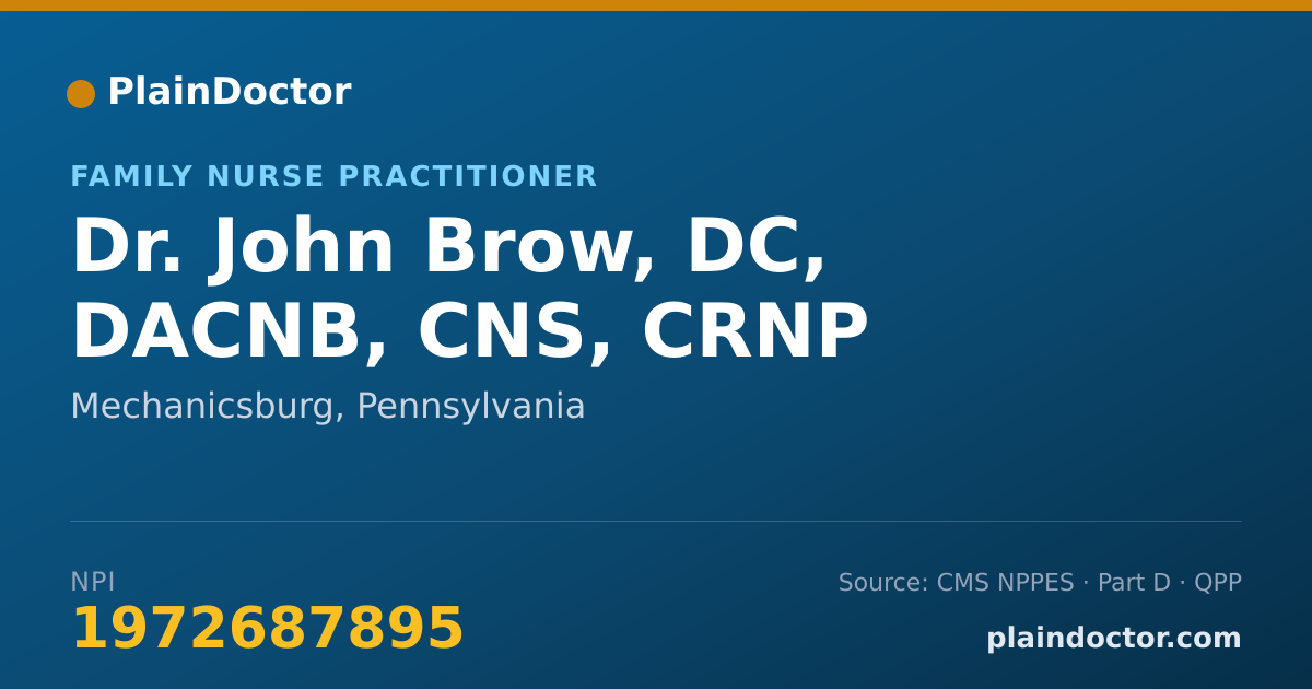 Shareable card for John Brow, DC, DACNB, CNS, CRNP - Family Nurse Practitioner, Mechanicsburg, PA