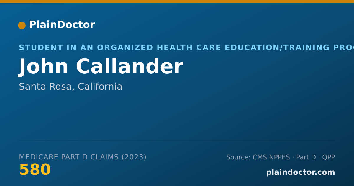 Shareable card for John Callander - Student in an Organized Health Care Education/Training Program, Santa Rosa, CA