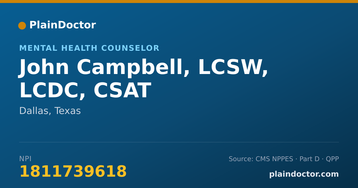 Shareable card for John Campbell, LCSW, LCDC, CSAT - Mental Health Counselor, Dallas, TX