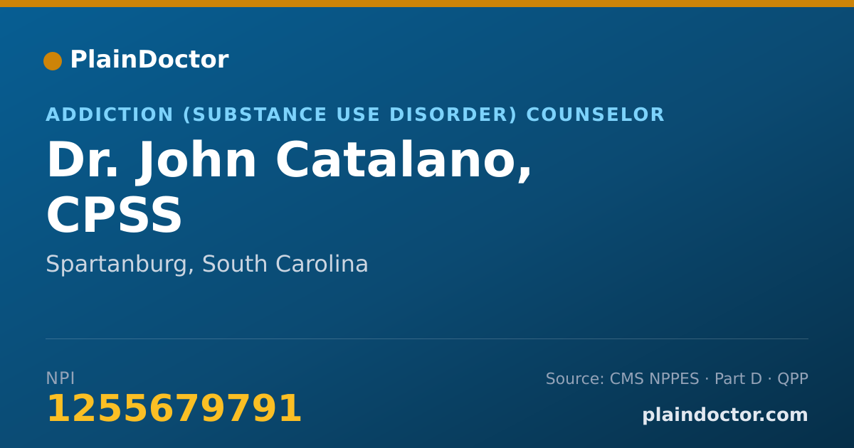 Shareable card for John Catalano, CPSS - Addiction (Substance Use Disorder) Counselor, Spartanburg, SC