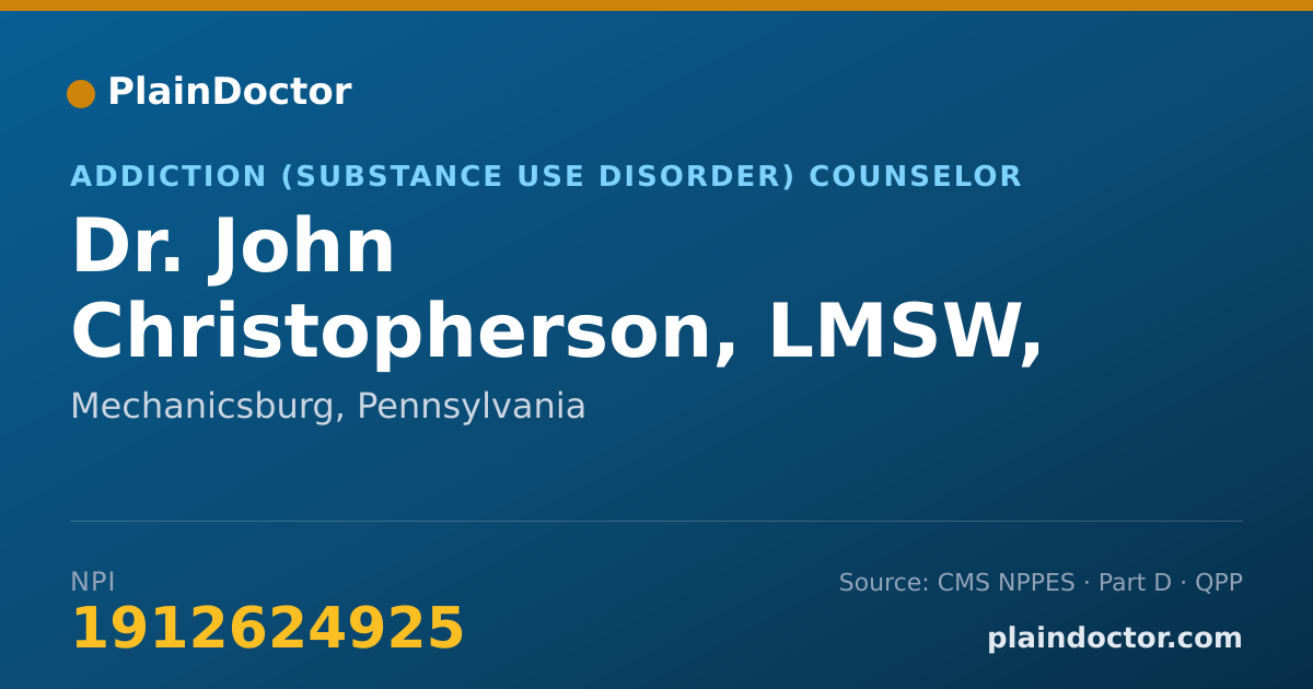 Shareable card for John Christopherson, LMSW, LSW, LCDC-I - Addiction (Substance Use Disorder) Counselor, Mechanicsburg, PA