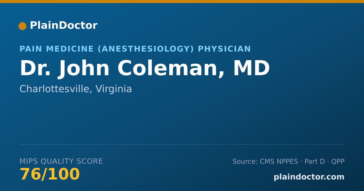 Shareable card for John Coleman, MD - Pain Medicine (Anesthesiology) Physician, Charlottesville, VA