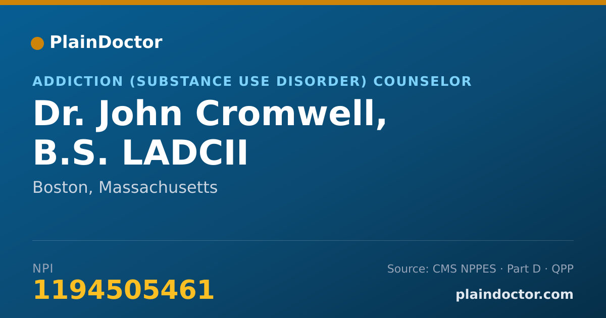 Shareable card for John Cromwell, B.S. LADCII - Addiction (Substance Use Disorder) Counselor, Boston, MA