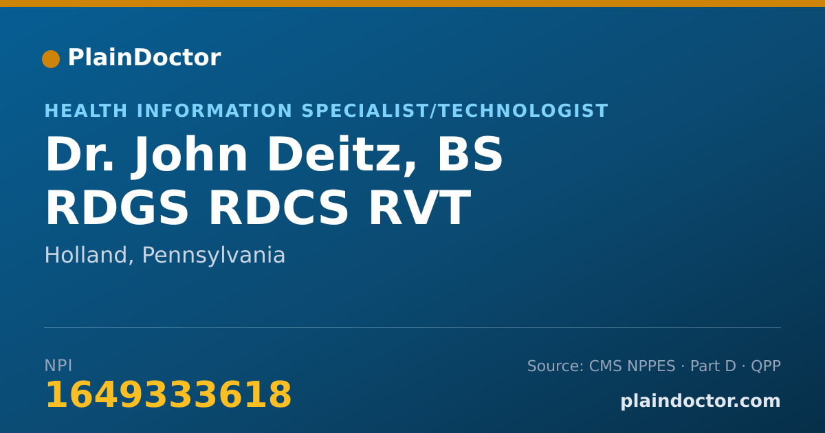 Shareable card for John Deitz, BS RDGS RDCS RVT - Health Information Specialist/Technologist, Holland, PA
