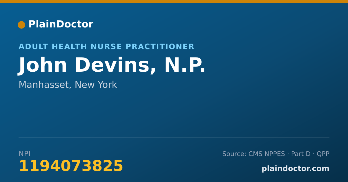 Shareable card for John Devins, N.P. - Adult Health Nurse Practitioner, Manhasset, NY
