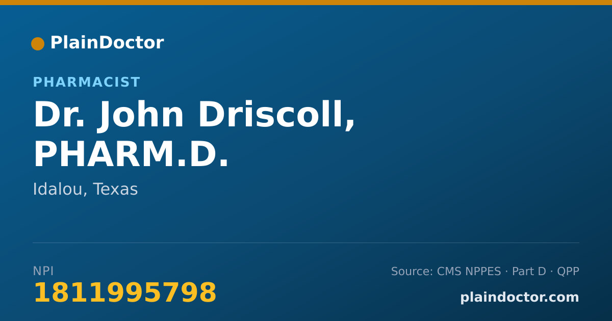 Shareable card for John Driscoll, PHARM.D. - Pharmacist, Idalou, TX