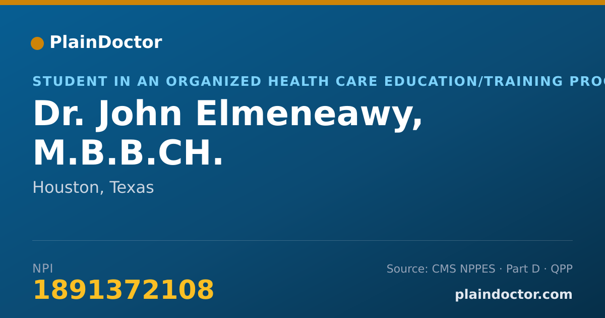 Shareable card for John Elmeneawy, M.B.B.CH. - Student in an Organized Health Care Education/Training Program, Houston, TX