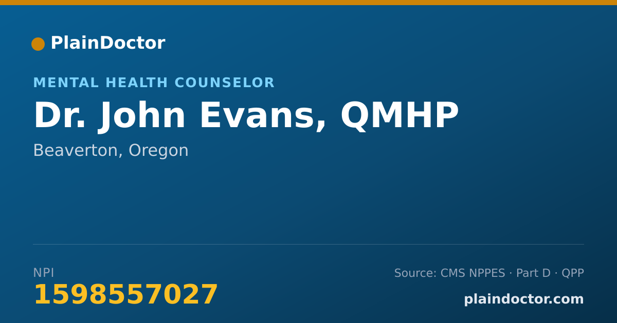Shareable card for John Evans, QMHP - Mental Health Counselor, Beaverton, OR