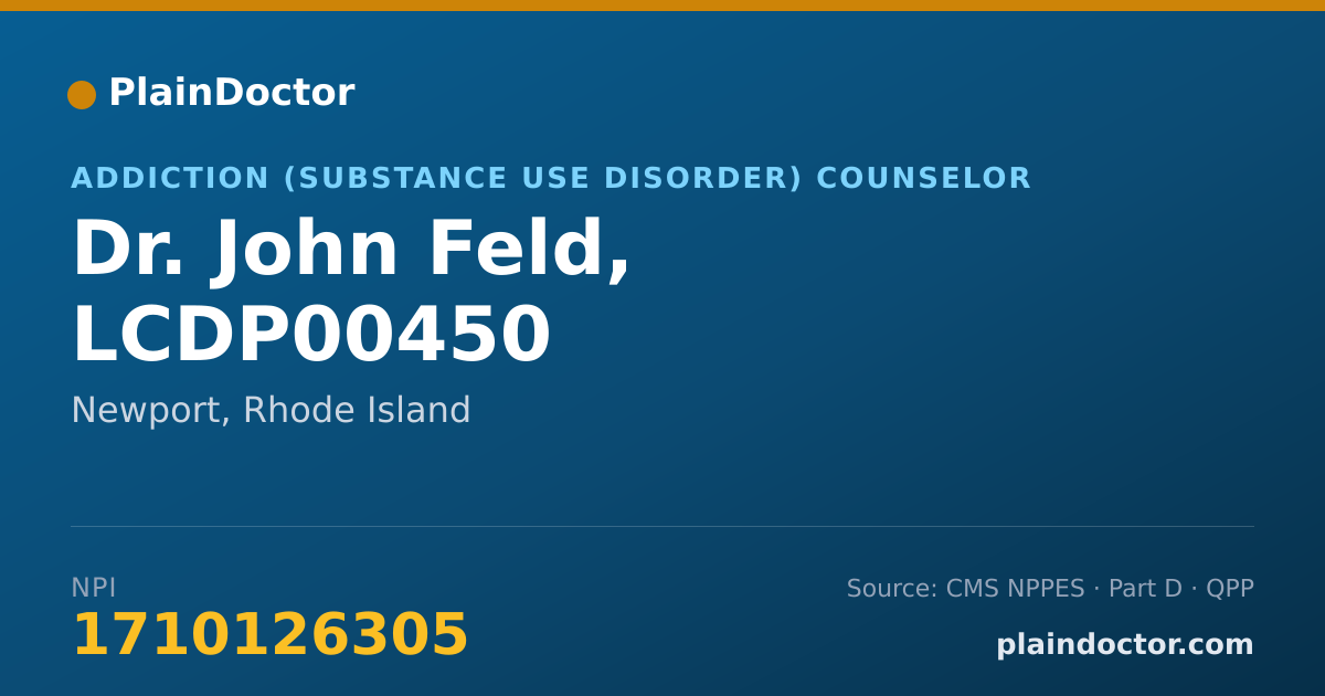 Shareable card for John Feld, LCDP00450 - Addiction (Substance Use Disorder) Counselor, Newport, RI