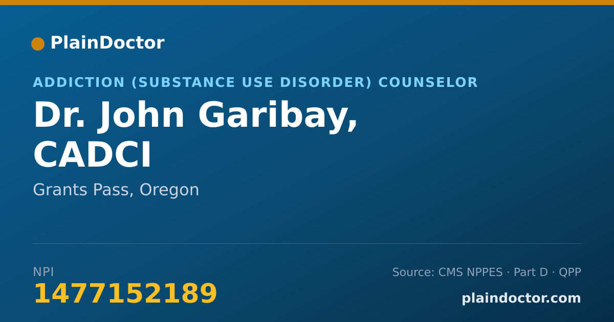 Shareable card for John Garibay, CADCI - Addiction (Substance Use Disorder) Counselor, Grants Pass, OR