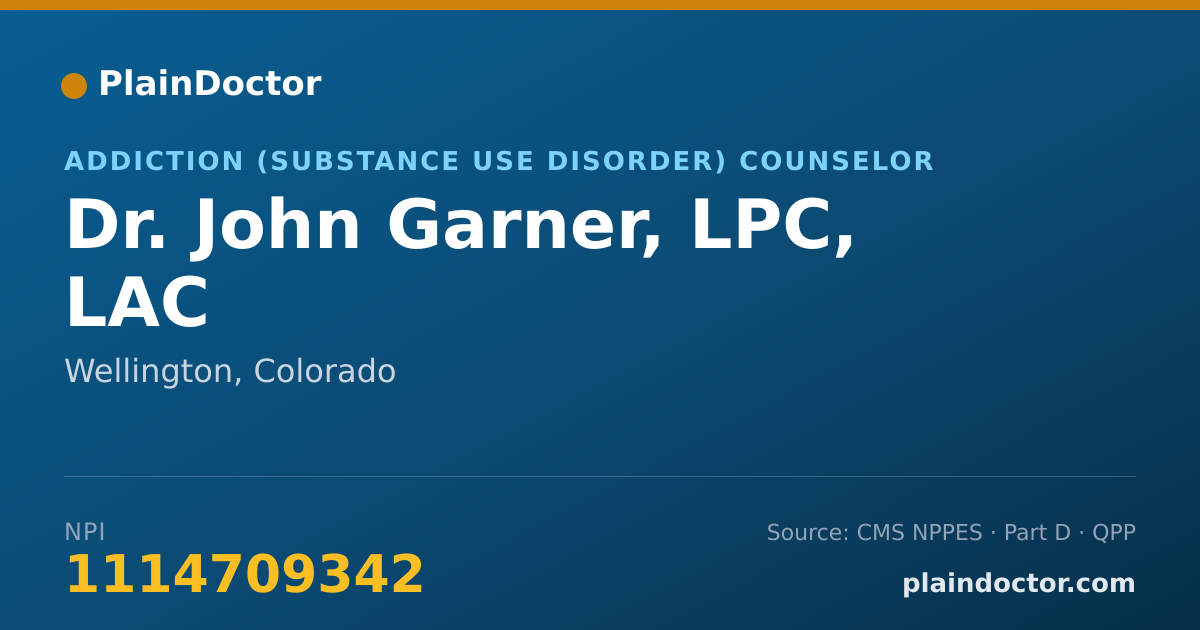 Shareable card for John Garner, LPC, LAC - Addiction (Substance Use Disorder) Counselor, Wellington, CO