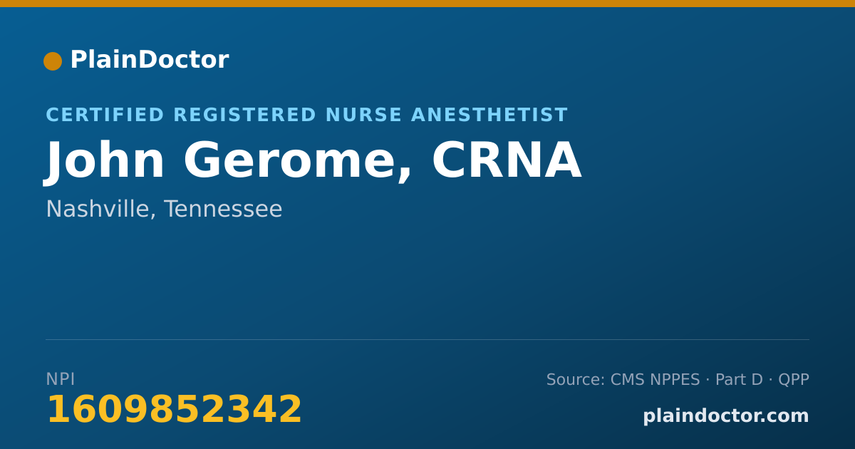 Shareable card for John Gerome, CRNA - Certified Registered Nurse Anesthetist, Nashville, TN