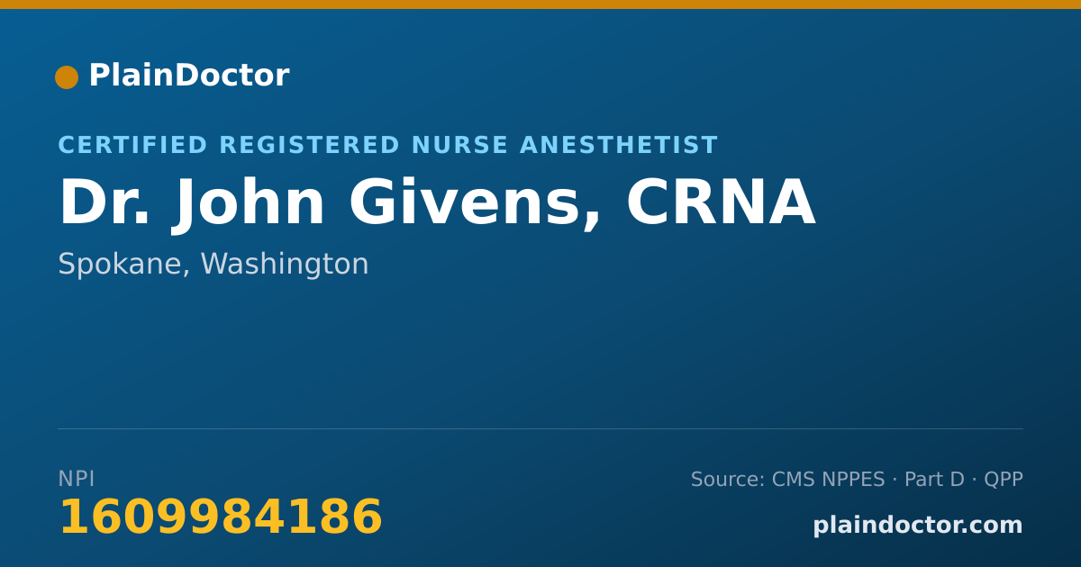 Shareable card for John Givens, CRNA - Certified Registered Nurse Anesthetist, Spokane, WA