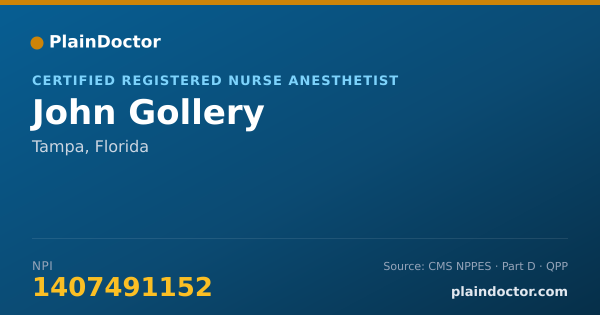Shareable card for John Gollery - Certified Registered Nurse Anesthetist, Tampa, FL