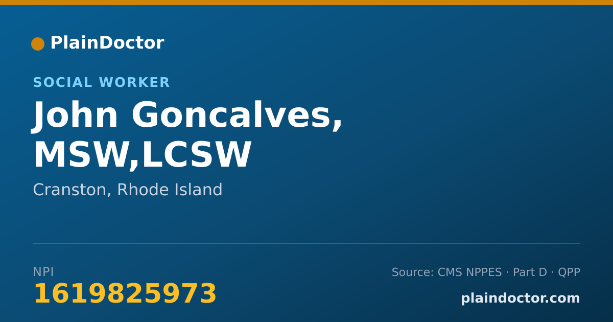 Shareable card for John Goncalves, MSW,LCSW - Social Worker, Cranston, RI