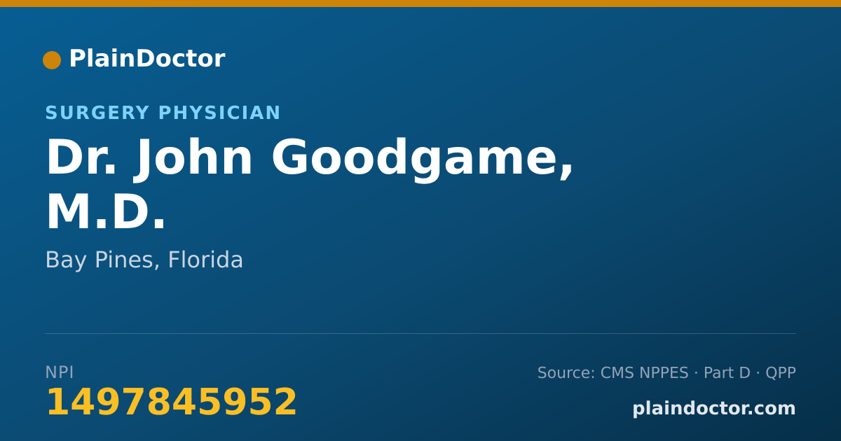 Shareable card for John Goodgame, M.D. - Surgery Physician, Bay Pines, FL