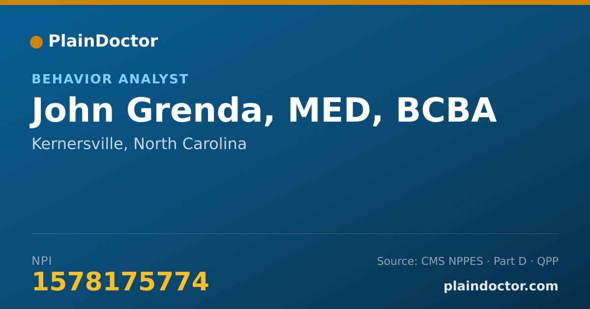 Shareable card for John Grenda, MED, BCBA - Behavior Analyst, Kernersville, NC