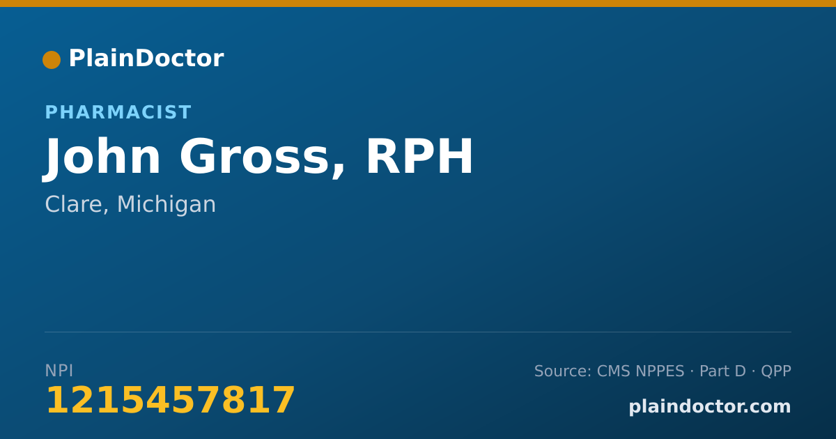 Shareable card for John Gross, RPH - Pharmacist, Clare, MI