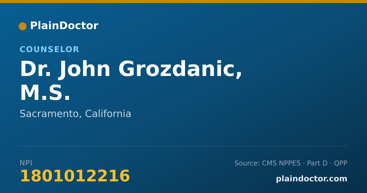 Shareable card for John Grozdanic, M.S. - Counselor, Sacramento, CA