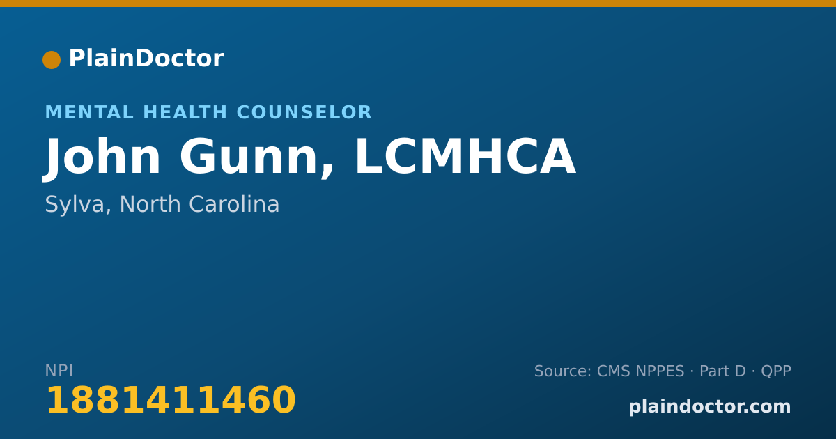 Shareable card for John Gunn, LCMHCA - Mental Health Counselor, Sylva, NC