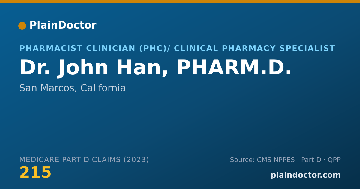 Shareable card for John Han, PHARM.D. - Pharmacist Clinician (PhC)/ Clinical Pharmacy Specialist, San Marcos, CA