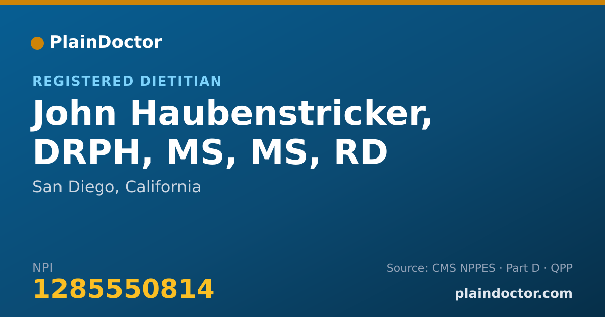 Shareable card for John Haubenstricker, DRPH, MS, MS, RD - Registered Dietitian, San Diego, CA