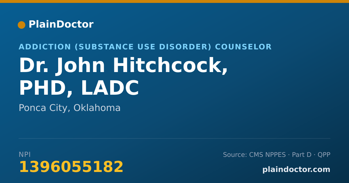 Shareable card for John Hitchcock, PHD, LADC - Addiction (Substance Use Disorder) Counselor, Ponca City, OK