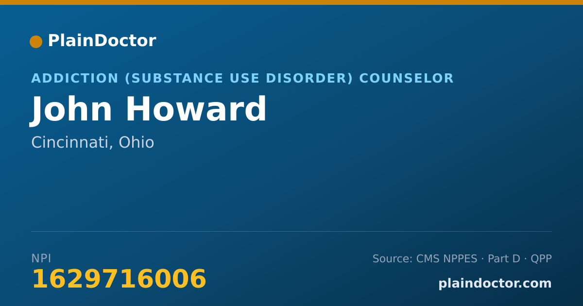 Shareable card for John Howard - Addiction (Substance Use Disorder) Counselor, Cincinnati, OH