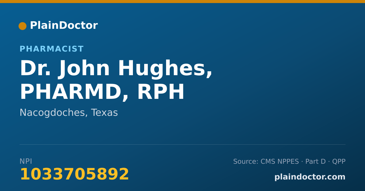 Shareable card for John Hughes, PHARMD, RPH - Pharmacist, Nacogdoches, TX