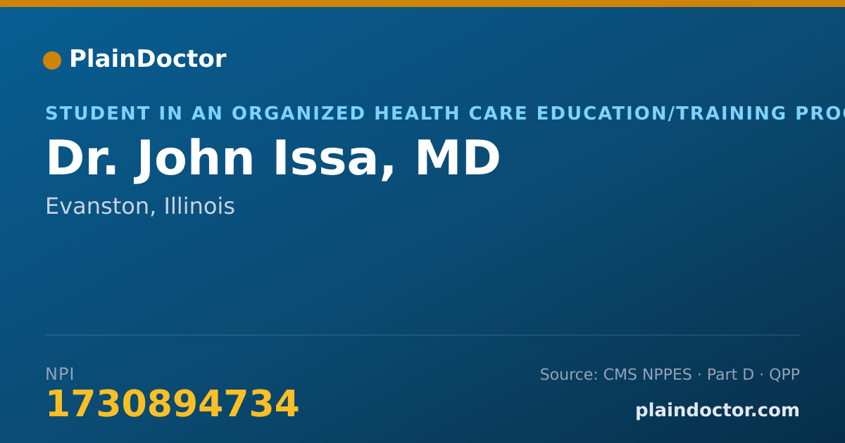 Shareable card for John Issa, MD - Student in an Organized Health Care Education/Training Program, Evanston, IL