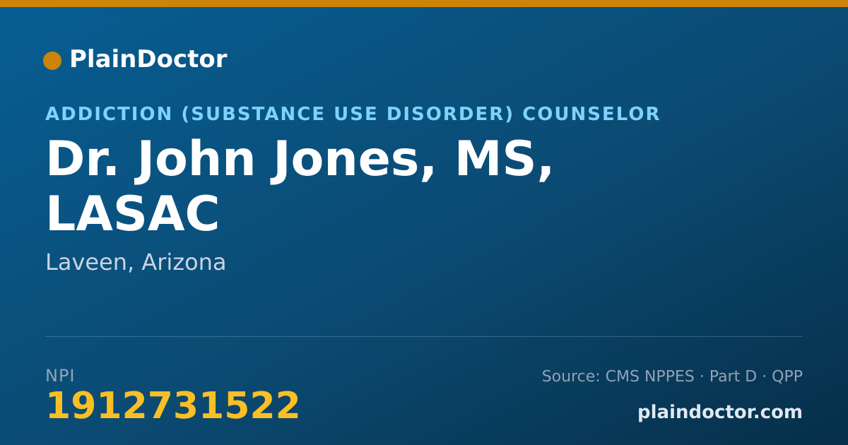 Shareable card for John Jones, MS, LASAC - Addiction (Substance Use Disorder) Counselor, Laveen, AZ