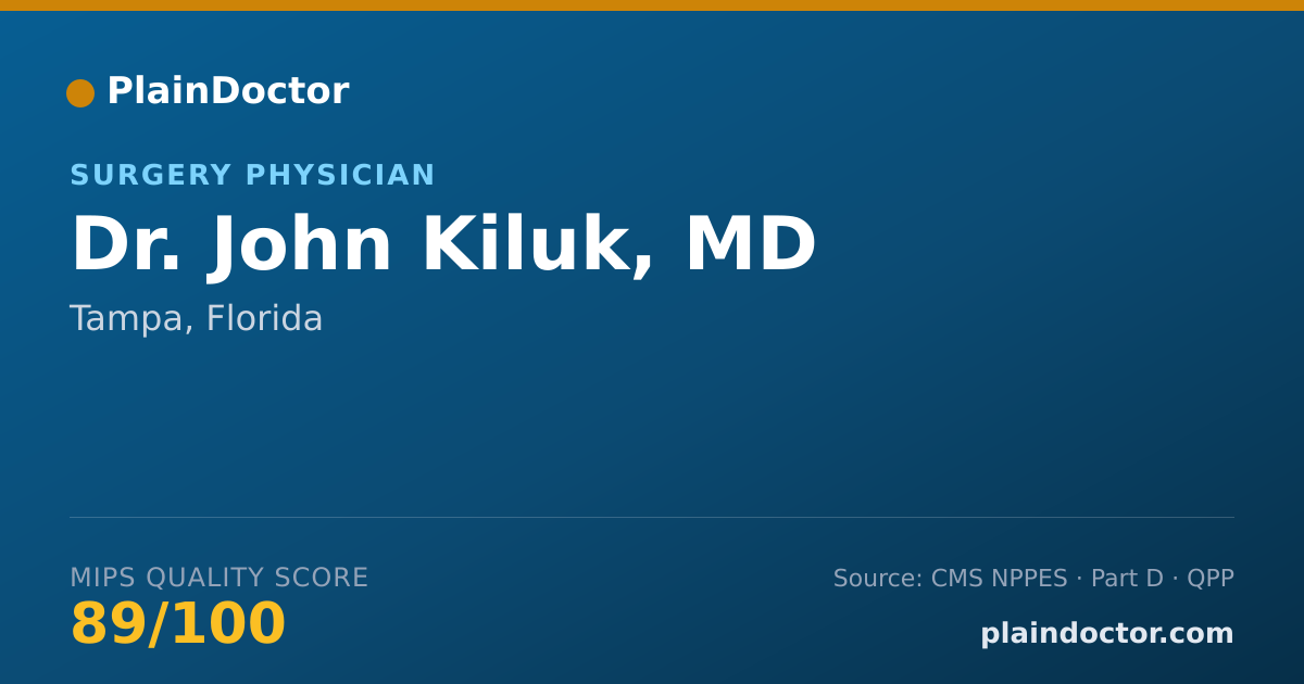 Shareable card for John Kiluk, MD - Surgery Physician, Tampa, FL