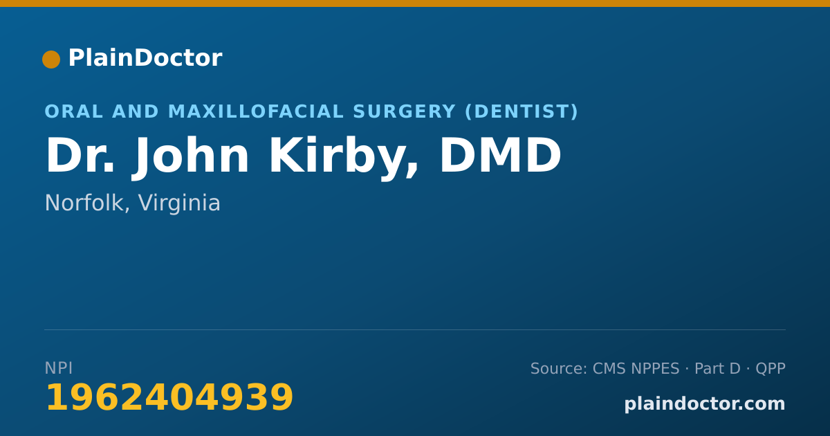 Shareable card for John Kirby, DMD - Oral and Maxillofacial Surgery (Dentist), Norfolk, VA