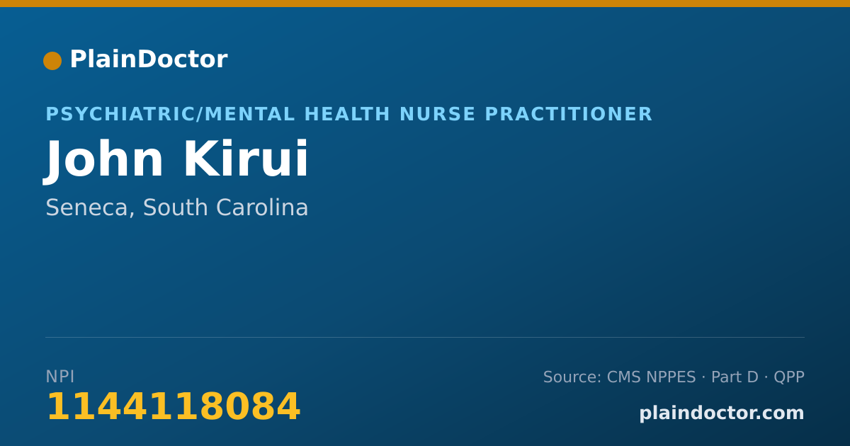 Shareable card for John Kirui - Psychiatric/Mental Health Nurse Practitioner, Seneca, SC