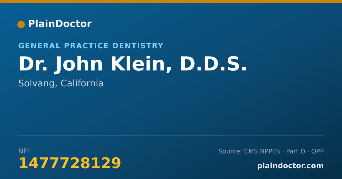 Shareable card for John Klein, D.D.S. - General Practice Dentistry, Solvang, CA