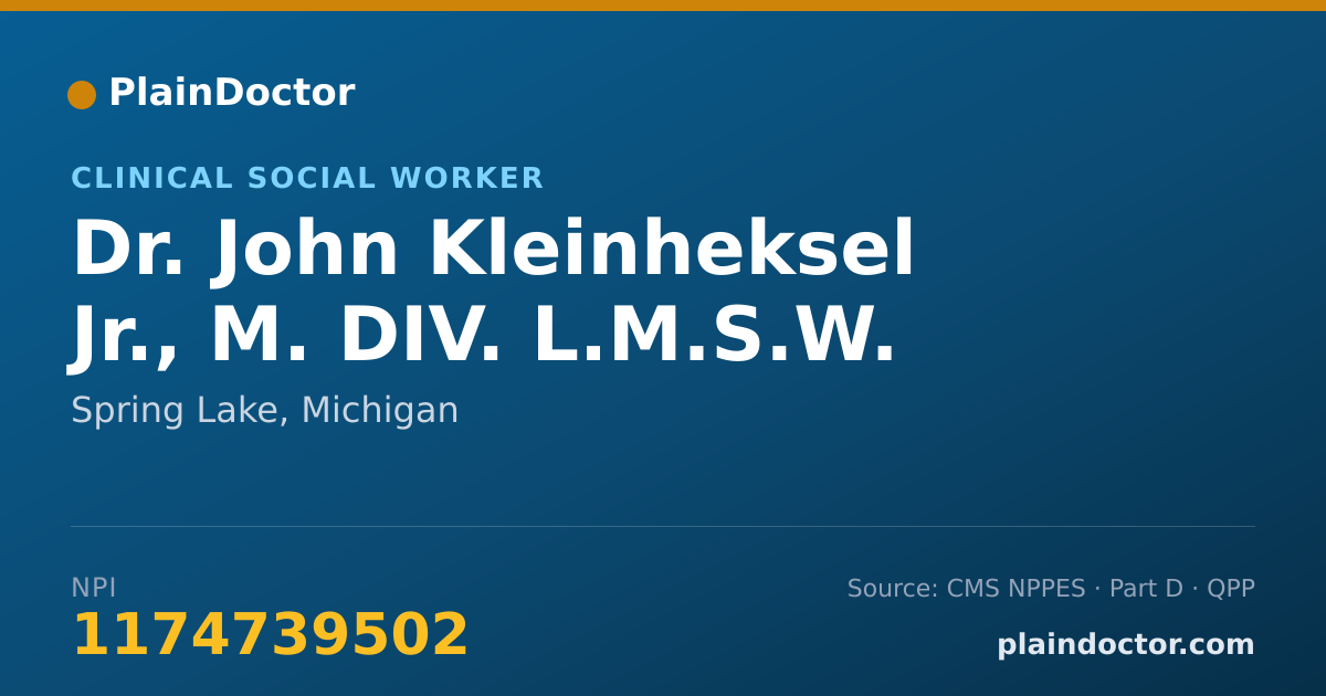 Shareable card for John Kleinheksel Jr., M. DIV. L.M.S.W. - Clinical Social Worker, Spring Lake, MI